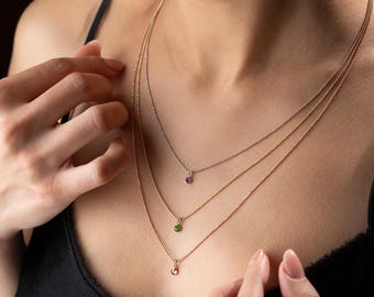 Dainty 925 Silver Layered Birthstone Necklace - Custom Multi-Layer Family Jewelry