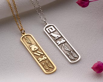 Personalized Sterling Silver Egyptian Cartouche Necklace: Custom Hieroglyphic Name Pendant