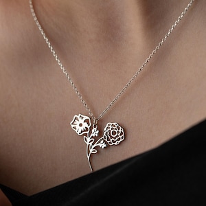 Silver Family Birth Flower Necklace Dainty Birth Flower Bouquet Necklace Custom Combined Birth Flower Necklace For Mom Multiple Birth Flower