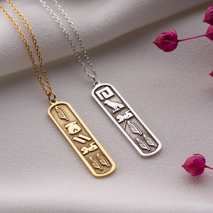 Egypt Name Necklace Silver Ancient Egyptian Hieroglyphic Cartouche Jewelry Gold Egyptian Hieroglyphs Name Necklace Ancient Symbol Necklace