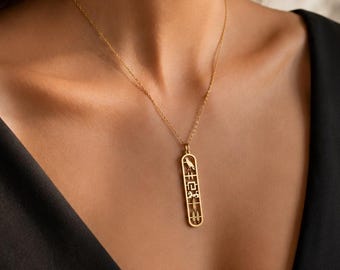 Gold Egyptian Cartouche Necklace, Egypt Custom Name Jewelry, Ancient Egypt Jewelry, Cartouche Egyptian Hieroglyphic Name Necklace