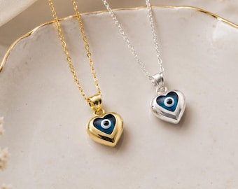 925 Sterling Silver Evil Eye Charm Pendant, Gold Blue Eye Necklace, Tiny Protection Necklace, Good Luck Charm, Delicate Protection Pendant