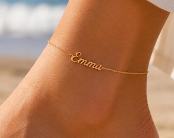 Personalized Women Name Anklet , Gold Name Anklet, Personalized Custom Initial Anklet Bracelet, Custom Silver Anklet