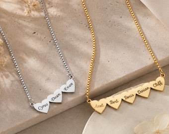 Personalized Sterling Silver Heart Name Necklace, Family Keepsake Jewelry, Multiple Name Necklace, Engraved Heart Necklace,  Family Necklace