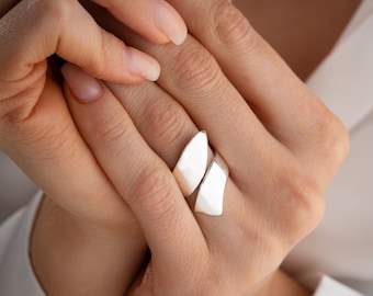 Sterling Silver Chunky Wrap Ring: Adjustable Wide Band Geometric Jewelry