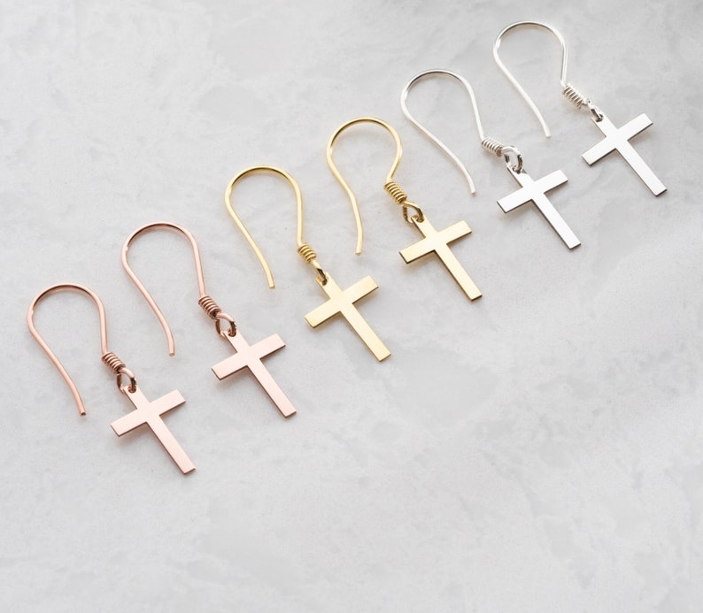 Sterling Silver Cross Dangle Earrings, Christian Faith Jewelry, Dainty