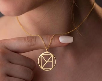 Custom Name Logo Necklace, Geometric Name Necklace, Gold Name Jewelry, Modern Business Logo Hidden Message Necklace, Unique Name Jewelry