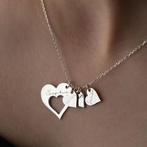 Personalized Heart Name Necklace Family Heart Name Necklace for Mom With Kids Names Silver Family Pendant Multiple Name Necklace Gift