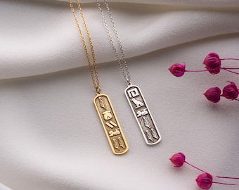 Collar personalizado de plata de ley con cartucho egipcio: joyería con nombre jeroglífico, regalo para el Día de la Madre.