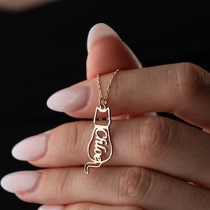Personalized Cat Name Necklace Dainty Cat Name Necklace Cat Charm Necklace Cat Loss Gift Minimalist Cat Name Jewelry Pet Necklace
