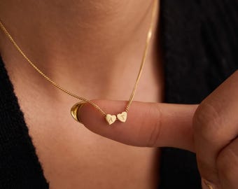 Tiny 3D Initial Heart Charm Necklace, Family Necklace, Custom Initial Heart Necklace, Personalized Jewelry, Engraved Initial Necklace