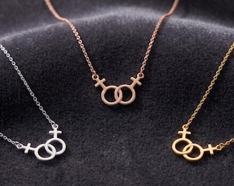 Lesbian Venus Necklace, Lesbian Pride Jewelry, Sterling Silver Double Venus Necklace, Lesbian Gift, LGBT Jewelry, Pride Necklace