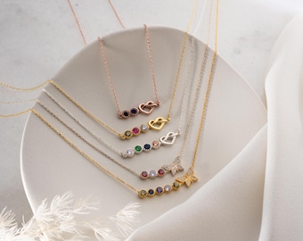 Personalized Birthstone Heart Necklace Custom Family Birthstone Necklace Love Knot Birthstone Pendant
