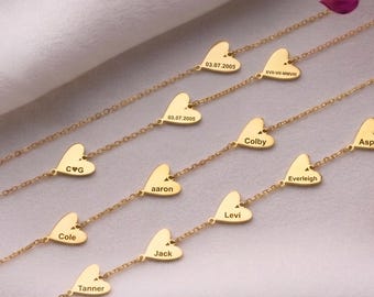 Personalized Sterling Silver Heart Bracelet with Custom Name & Birthstone Multiple Heart Name Bracelet Kids Name Bracelet Family Jewelry