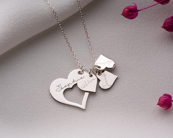 Collar personalizado de plata con forma de corazón y nombre, collar para madre con nombres de hijos, regalo de joyería para madre, colgante de corazón familiar, collar con varios nombres