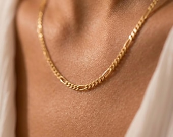 Gold Figaro Chain Necklace, Dainty Chain Necklace, Thin Chain Necklace, 1.2 mm Sterling Silver Figaro Necklace, Christmas Gift