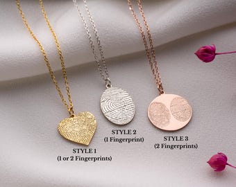 Sterling Silver Fingerprint Necklace: Fingerprint Jewelry, Personalized Actual Fingerprint Necklace, Gifts For Mom, Necklace with Thumbprint