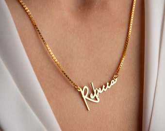 Gold Personalized Name Necklace: Dainty Cursive Nameplate, Sterling Silver Name Jewelry