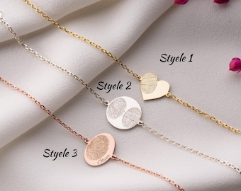 Personalized Sterling Silver Fingerprint Heart Bracelet Gold Fingerprint Bracelet Fingerprint Jewelry Memorial Gift for Mom