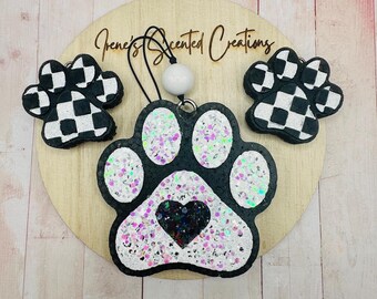 pet lover paw print with heart hanging car freshener aroma bead freshie