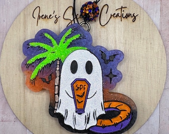 Summer-ween ghost with pool floatie car freshener