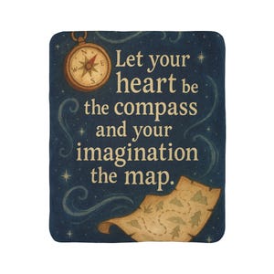 Inspirational Fleece Sherpa Blanket: Compass & Map Design
