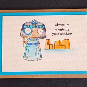 Cleópatra, com Templo de Philae, cartão pintado à mão