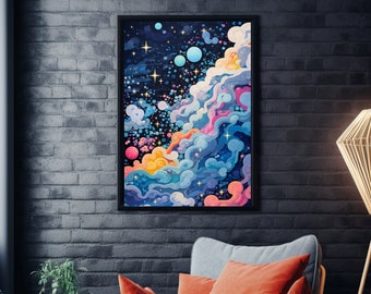 Poster galaxie - impression d'art spatial psychédélique, art mural cosmique pour les amateurs d'astronomie, cadeau unique pour les amateurs d'espace