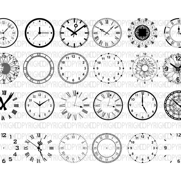 Clock Face Svg, Clock Svg, Clock face clipart Bundle cut files, Clock Numbers Svg, Roman numeral clock, Clock face template,Clock silhouette