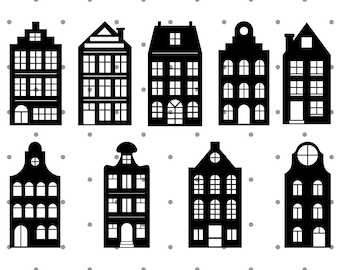 Christmas Canal House SVG, Christmas Village Houses SVG, Christmas Houses SVG Bundle, Winter Canal House, pliki SVG dla Cricut, PNG, sylwetka