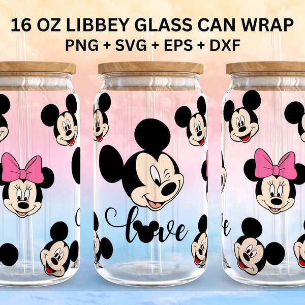 Magic Mouse Cup PNG et SVG, 16oz Glass Can Wrap, 16oz Libbey Can Glass, Mickey Tumbler Wrap, Full Glass Can Wrap, Cartoon Glass Cup, Mouse