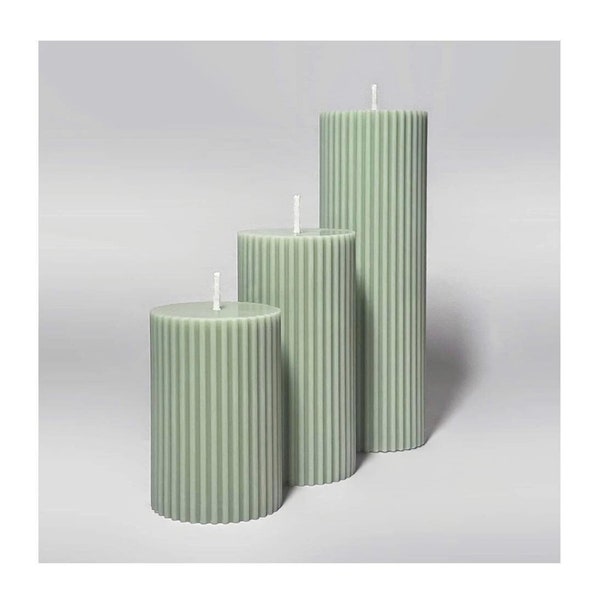 Ribbed Pillar Candle | Soy Wax | Scented | Handmade | Sage Green | Unique Candle