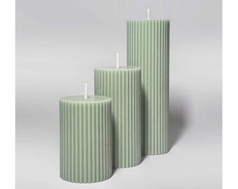 Ribbed Pillar Candle | Soy Wax | Scented | Handmade | Sage Green | Unique Candle