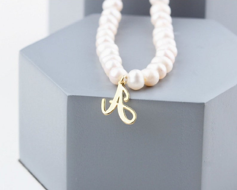 Custom Pearl Necklace Silver Initial Necklace Custom Initial Pearl Necklace Personalized Name