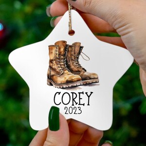 Combat boot Ornament, Custom Military Ceramic Ornament, Army Mom Gift ornament, Gift for Veteran,
