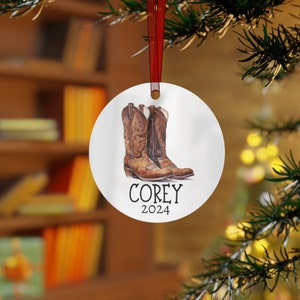 Cowboy Boots Metal Ornament, Custom Name Christmas Ornament,  Keepsake gift for Him, Gift for boyfriend