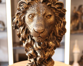 Handmade Marble Lion Head Bust: Modern Home Decor (32cm)
