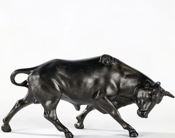 Spanish Bull Statue, Symbol of Power, Statue of Attacking Bull, Width 30 CM  (11,81 inches) Gold, Silver, Cooper