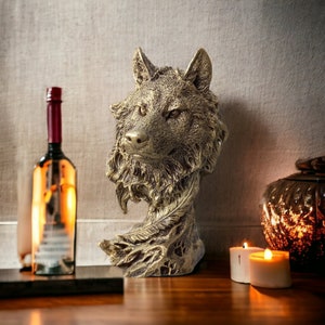 Decorative wolf sculpture, Wolf Figurine Statue, Home Decor, Office Decor, Housewarming Gift, fathers day gift idea