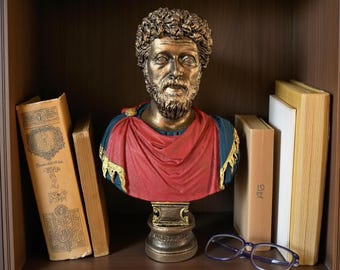 Busto de Marco Aurelio, emperador romano, escultura de mármol fundido a mano (20 cm)