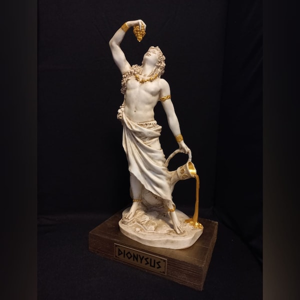 Exklusiver Dionysos, griechischer Gott des Weins, Dionysos-Skulptur auf Sockel, handgefertigt, Dionysos-Statue