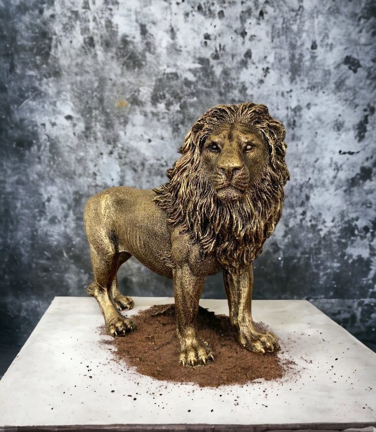 Realistic Lion Sculpture: Handmade Marble Resin Statue (14 inch)