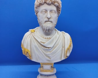 Busto de Marco Aurelio, fundido en mármol a mano: Escultura del rey filósofo (25 cm)
