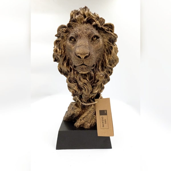 Large lion head bust, lion figure, lion statue,32 cm lion sculpture, home decor,modern decor
