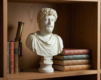 Original Museum Color Marcus Aurelius Bust, The Philosopher King, Handmade Marble Cast Sculpture, Bookshelf Decor, (9 inc/23 cm)