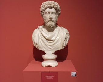 Busto de Marco Aurelio, fundido en mármol a mano, escultura del rey filósofo.