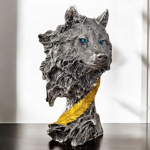 Blue Eyes wolf sculpture, Exlusive Wolf Figurine Statue, Home Decor, Office Decor, Housewarming Gift, fathers day gift idea