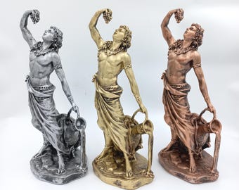 Antiek gekleurd beeld van Dionysus: Griekse god van de wijn sculptuur 27 CM