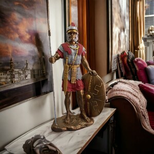 Handmade Roman Warrior Statue: Marble Resin Office Decor