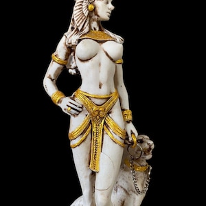 Exclusive Naked Queen Cleopatra And Her Big Cat, Egypht, Egyptian mythology, sculpture, trinket art decoration 25cm